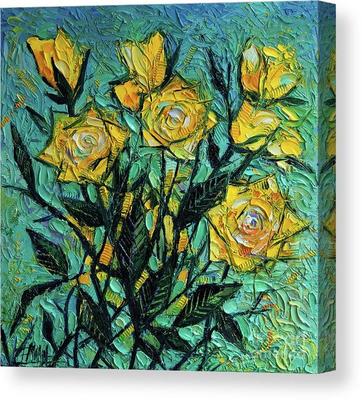 The sky of yellow roses palette knife painting Mona Edulesco